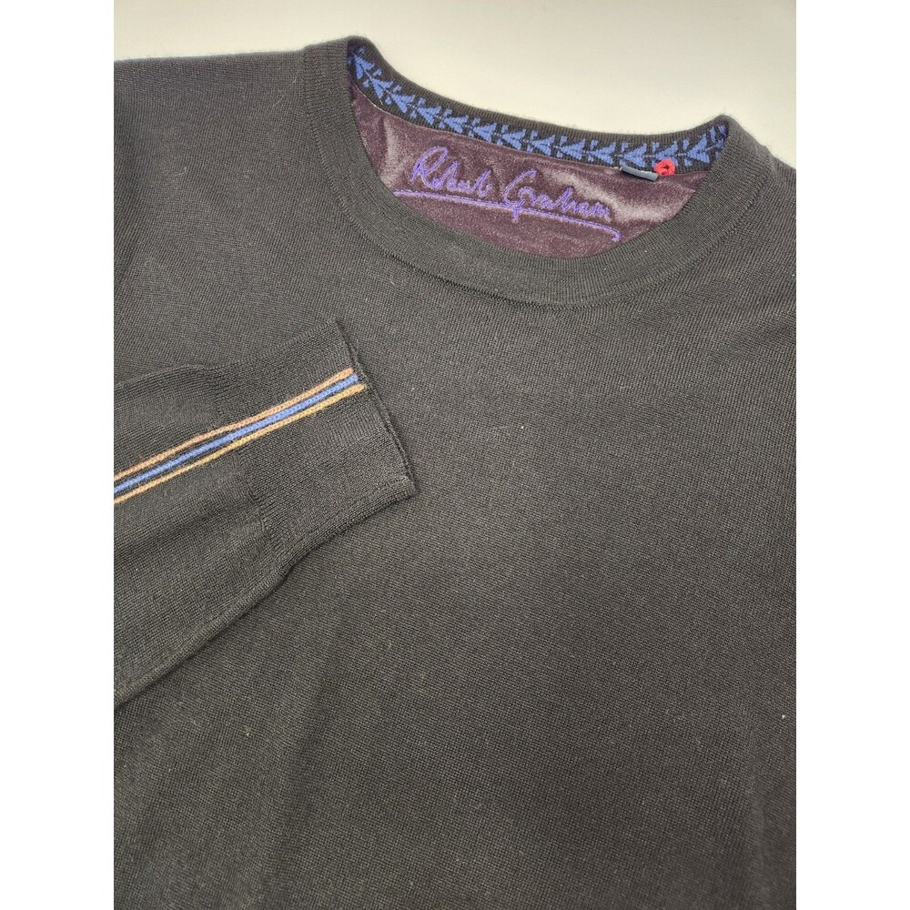 Robert Graham Sweater Men's XL Black 100% Wool Crew Knit Pullover Long Sleeve